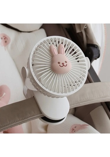 Novahub Kore Arabası Klips Fanı, Sevimli Ayı Tavşan, 11.5x12.7x16.5cm, 4000-6000mah, 3-6h, 3 Yönlü Rüzgar, Çevik, 3-6 Yaş, Usb 01