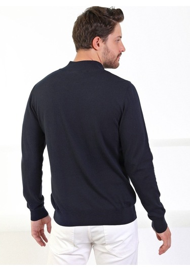 Ferraro Lacivert Dik Yaka Düz Renk Pamuk Erkek Kazak Lacivert