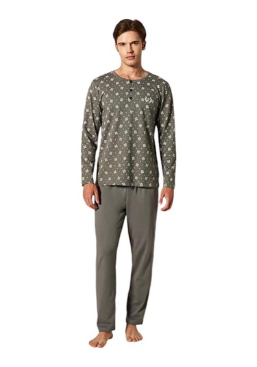 Pijadore Erkek Gri Pamuklu Uzun Kollu Pamuklu Pijama Takımı 1757 Gri
