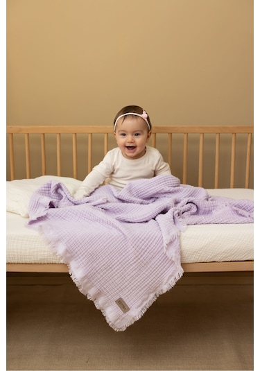 Zeypba Bebek & Çocuk İçin % 100 Pamuk 4 Katlı Müslin Örtü 110x110 CM Lila