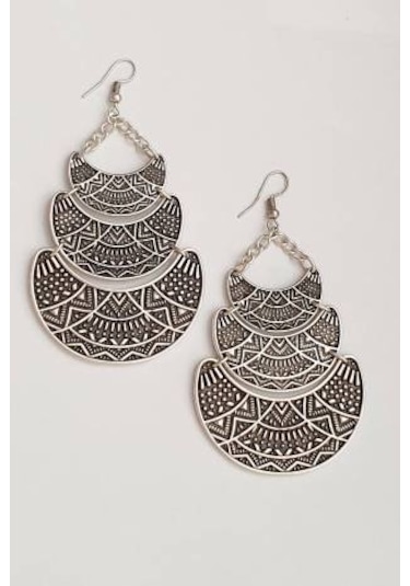 Gümüş Kaplama Antik Desenli Kadın Sallantılı Küpe