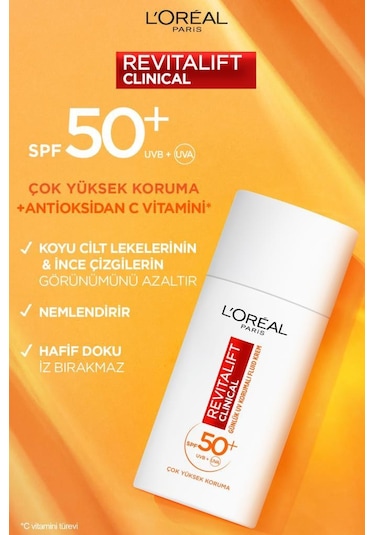 L'Oréal Paris Revitalift Clinical Yüz Güneş Kremi SPF50+ 50 ML + Revitalift Lazer Saf Retinol Gece Serumu 30 ML