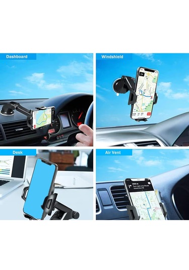 Vantuzlu Uzayan Araç Telefon Tutucu - Teleskopik Kol, 360 Döner