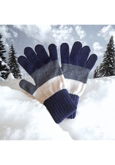 Garson Beden Erkek Çocuk Eldiven Lacivert Beyaz - 8-12 Yaş Lacivert