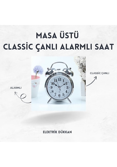 Masa Üstü Classıc Çanlı Alarmlı Gümüş Saat