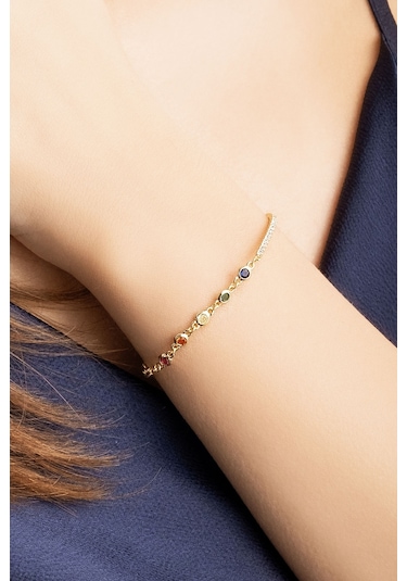 Gökkuşağı 18 Ayar Sarı Altın Kaplama 19 Cm Gümüş Su Yolu Bileklik Sarı