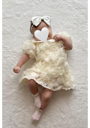 Güllü Kız Çocuk Bebek Bebe Yaka Ekru Abiye Mevlüt Elbise 001