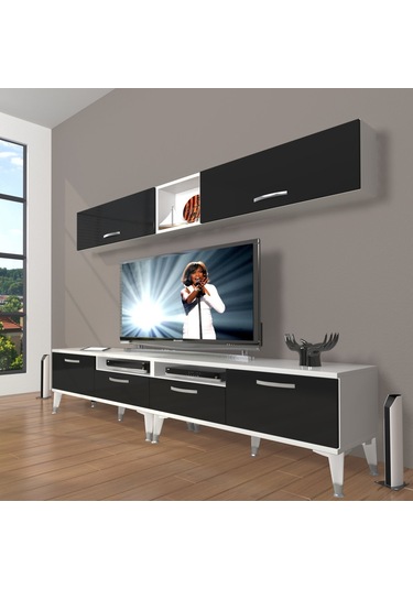 Decoraktiv Eko 5200 Mdf Silver Tv Ünitesi Tv Sehpası Beyaz - Siyah