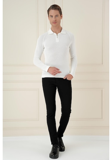 Tr 878 Triko Slim Fit Ekru Basic Ekru