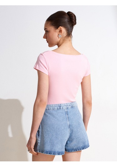 Dilvin 32688 %100 Pamuk Basic T-shirt-toz Pembe