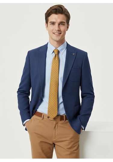 Presto Erkek Slim 6 Drop Örme Torba Cep Ceket Saks Mavi 1639-004a Saks Mavi