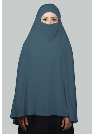 Altobeh Hazır Türban Peçeli Pratik Eşarp Tesettür Nikaplı Hijab - Namaz Örtüsü Sufle (5XL)- Açık Petrol