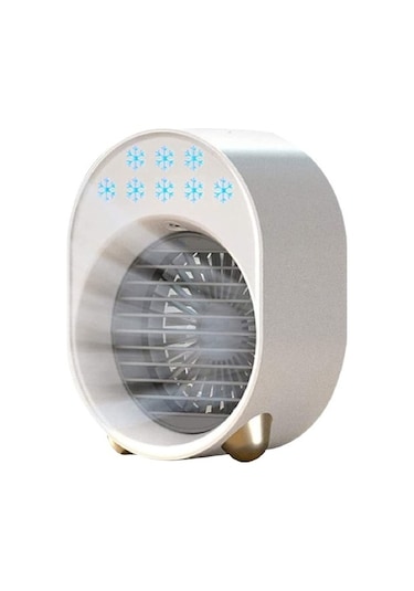 Hava Soğutucu Fan Mini Masaüstü Klima Gece Işık İle Mini Usb Su Soğutma Fanı Nemlendirici Arıtma Çok Işlevli Yaz 6x8m5m Beyaz