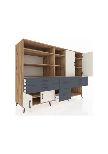 Kronos Dolap 10 Raflı 6 Çekmeceli 4 Kapaklı 220x59x163 Çam-aytaşı Çam-aytaşı/antrasit