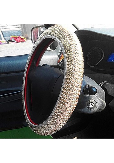Bej Kahve Yaz Buz İpek Araba Nefes Alabilir Kaymaz Direksiyon Simidi Kılıfı Koruyucu