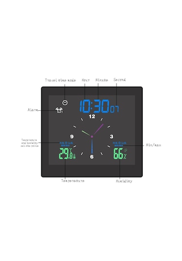 Kangvka Ev Ve Ofis İçin Renkli Ekranlı Dijital Saat, Nem Ve Sıcaklık Göstergeli, Alarmlı, Su Geçirmez, Beyaz