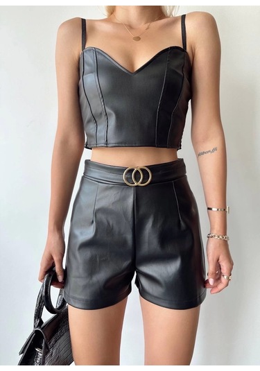 Biçomi Tokalı Deri Şort Siyah S24444 Siyah