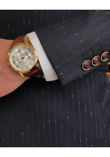 İtalyan stil slim fit çizgili kruvaze ceket pantolon takım elbise lacivert T9501-Lacivert