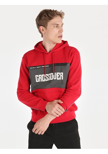 Colins Regular Fit Kapüşonlu Baskılı Kırmızı Erkek Sweatshirt Cl1064776 Kırmızı Colins Regular Fit Kapüşonlu Baskılı Kırmızı Erkek Sweatshirt Cl1064776 Kırmızı