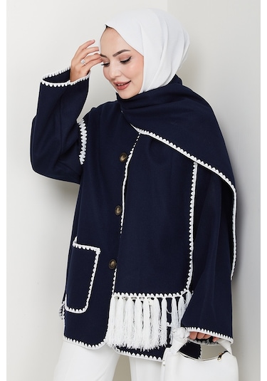 Bestenur Ahen Atkılı Kaşe Ceket 1593 - Lacivert Lacivert