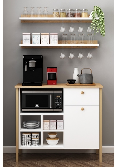 Nora Kahve Köşesi Fırın Dolabı Çekmeceli Takım Çok Amaçlı Sepet-beyaz Sepet-beyaz