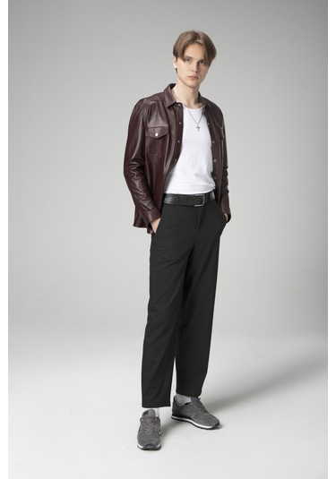 Dericlub Wm201 Erkek Gerçek Deri Gömlek Bordo