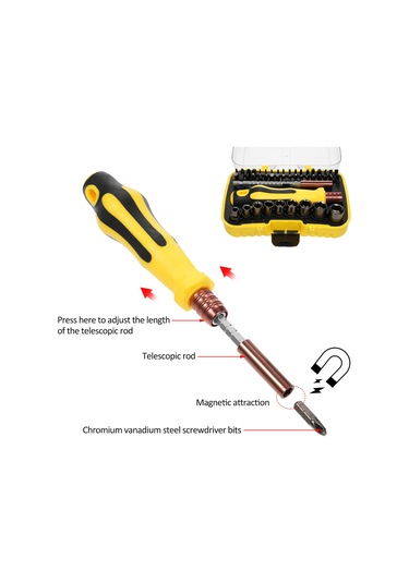Skycity 46 Parça Tornavida Ve Somun Anahtarı Seti - Crv+abs Malzeme, 125mm Uzatma Çubuğu, 35 Adet Bit, Sarı-siyah