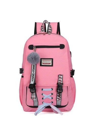 Liveasy Usb Şarj Portlu Kız Sırt Çantası Ortaokul Öğrenci Okul Çantası Hırsızlığa Karşı - Mor Thcaek Açık Pembe