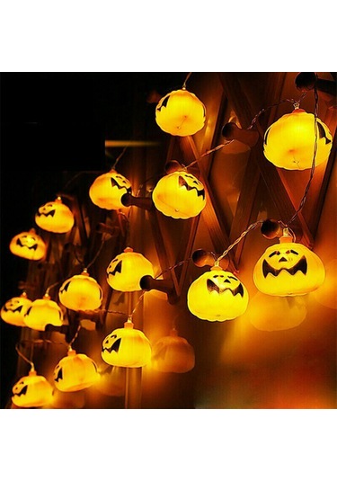 Shineyee 10'lu Portakal Renkli Balkabağı Led Işık Zinciri - Sıcak Beyaz Işık, 1.5m Uzunluk, Aa Pil İle Çalışır Piller Dahil Değil