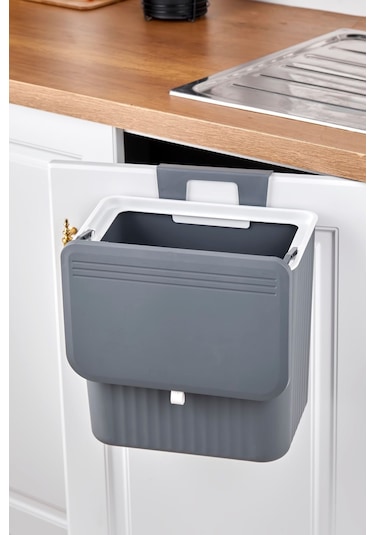 Origa 15 Lt Mutfak Tezgah Üstü Ve Dolap Askılı Çöp Kovası Gri