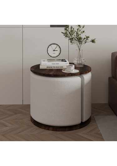 Vexana Puflu Yan Sehpa Saklanabilir Puflu Servis Sehpası Ceviz