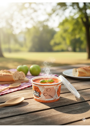 Karton Çorba Kasesi, 16 Oz 473 Ml , Şeffaf Kapaklı, 25 Adet - Paket Servis İçin Sızdırmaz 25