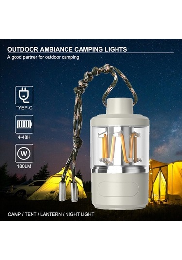 Pazly Usb Şarjlı 180lm Cob Kamp Lambası, Beyaz Ve Sıcak Işık Beyaz