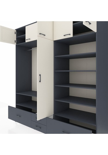 Kronos Dolap 18 Raflı 4 Çekmeceli Tek Askılı 220x59x243 Antrasit-aytaşı/antrasit Aytası/antrasıt