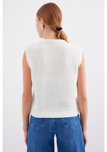 Bigdart 15882 Düğmeli Kısa Triko Yelek - Beyaz 001