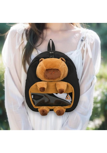 Homyl Capybara Sırt Çantası Doldurulmuş Hayvan Tatil Siyah