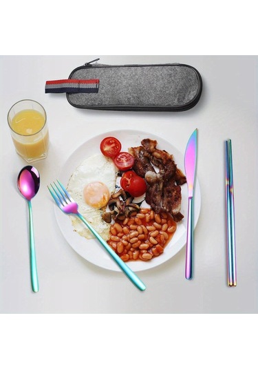 Katlanır Sofra 304 Paslanmaz Çelik Kore Bıçak Çatal Kaşık Çubuklarını Saman Taşınabilir Sofra Seti Seyahat Çubuklarını GÜmüş
