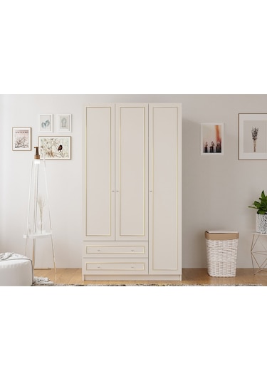 Rabi Mobilya Gold Country 3 Kapaklı 2 Çekmeceli Gardırop