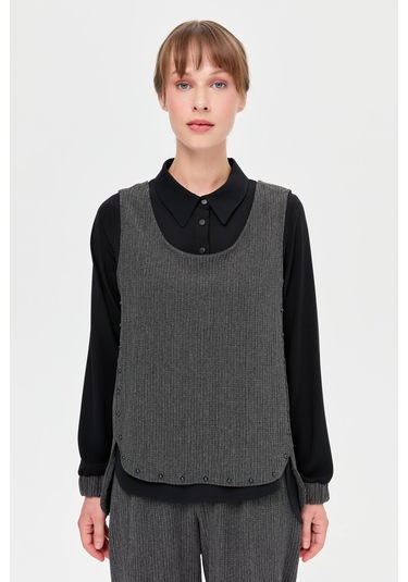 Retro Dokulu Üçlü Pantolonlu Takım Antrasit-antrasit Antrasit