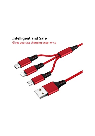 Lemestar 3'ü 1 Arada Hızlı Şarj Kablosu - Type C, Lightning, Micro Usb Uyumlu - Dayanıklı Örgülü Tasarım