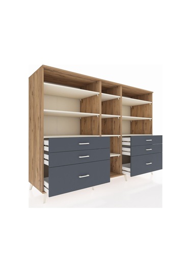 Kronos Dolap 10 Raflı 6 Çekmeceli 220x59x163 Çam-aytaşı/antrasit Çam-aytaşı/antrasit