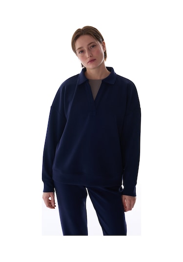Penti Lacivert Polo Yaka Modal Sweatshirt