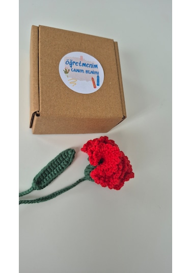 Öğretmene Özel Hediye Karanfil Amigurumi Kitap Ayracı