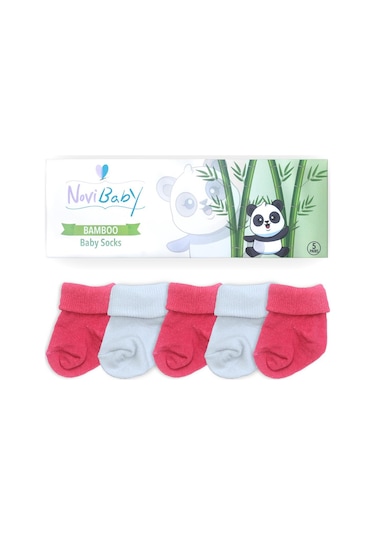 Novibaby 5'li Bambu Yenidoğan Bebek Çorabı I Coral I 0-6 ay "Karışık Renkli"