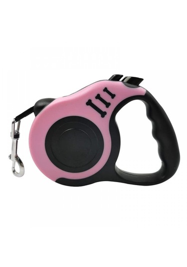 Kemik Desenli Otomatik Köpek Gezdirme Tasması 3 Mt Kırmızı Pembe