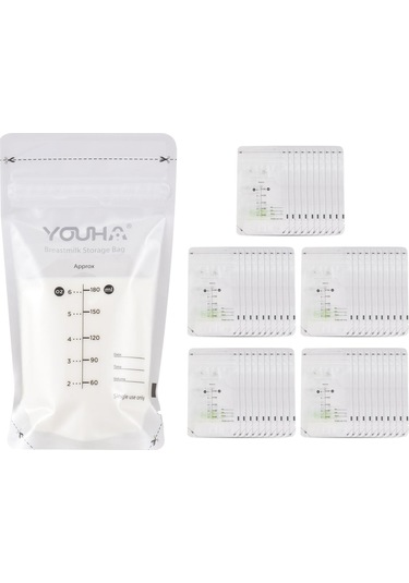 Youha Anne Sütü Saklama Torbaları Emzirme İçin Süt Saklama Torbaları 180ml/6oz Kapasiteli Önceden Sterilize Edilmiş 50