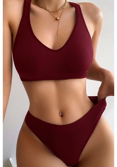 Kadın Bordo Desteksiz Seamless Tangalı İç Çamaşır Takımı Çok Renkli