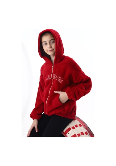 Toontoy Kız Çocuk Peluş Hırka Bordo