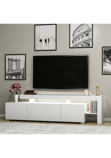 Bmdekor Tv Sehpası Buğra Beyaz Led Işıklı
