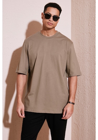 Buratti Pamuklu Oversize Bisiklet Yaka Basic Erkek T Shirt 5902365 Vizon